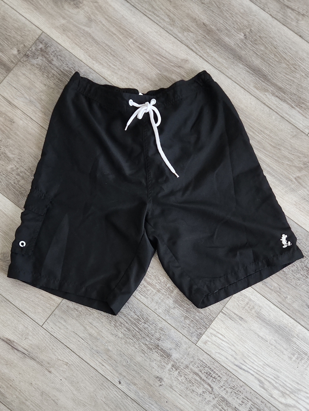 Disney Men's Black Swim Board Shorts with White Drawstring
